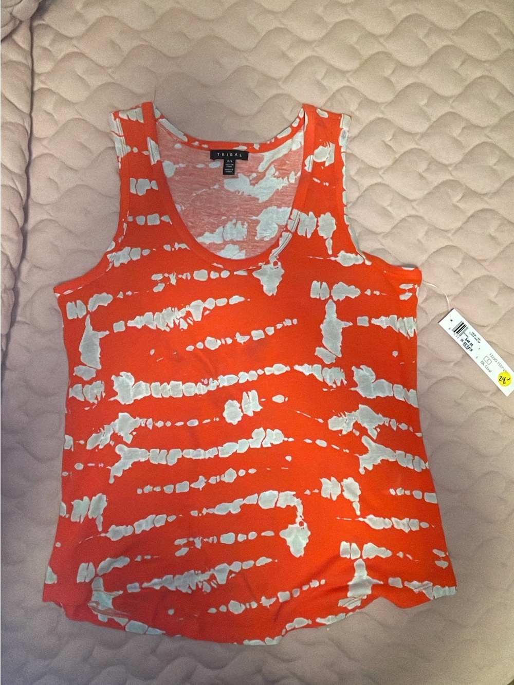 NWT Tribal Bright Orange & White Tie-Dye Tank Top - Women